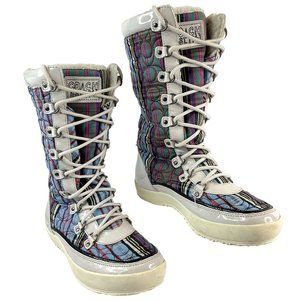 Coach Snow Boots Womens Sz 9B Rainbow Logo Quilted Peggey Mid Calf Lace Up